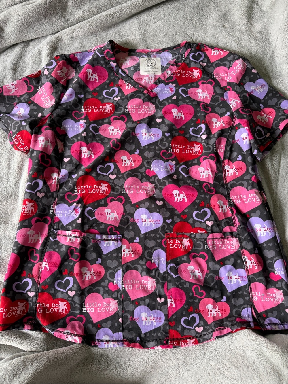 Heart Print Scrub Top - Pink & Purple